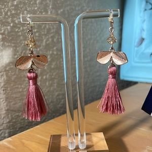 Rose Gold and Pink Tassel Earrings